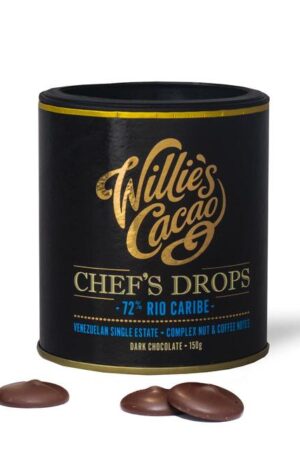 couverture chef drops van willie's cacao rio caribe venezuela puur voor bakken van taarten en desserts met chocolade